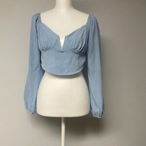 L.A.Hearts Womens Sze Medium Blue Milkmaid Smocked Crop Top Coquette Wire Cups